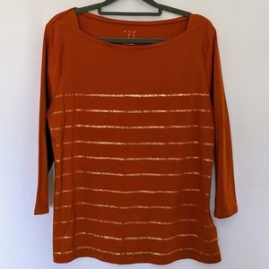A NEW DAY Orange 3/4 Sleeve Striped Top